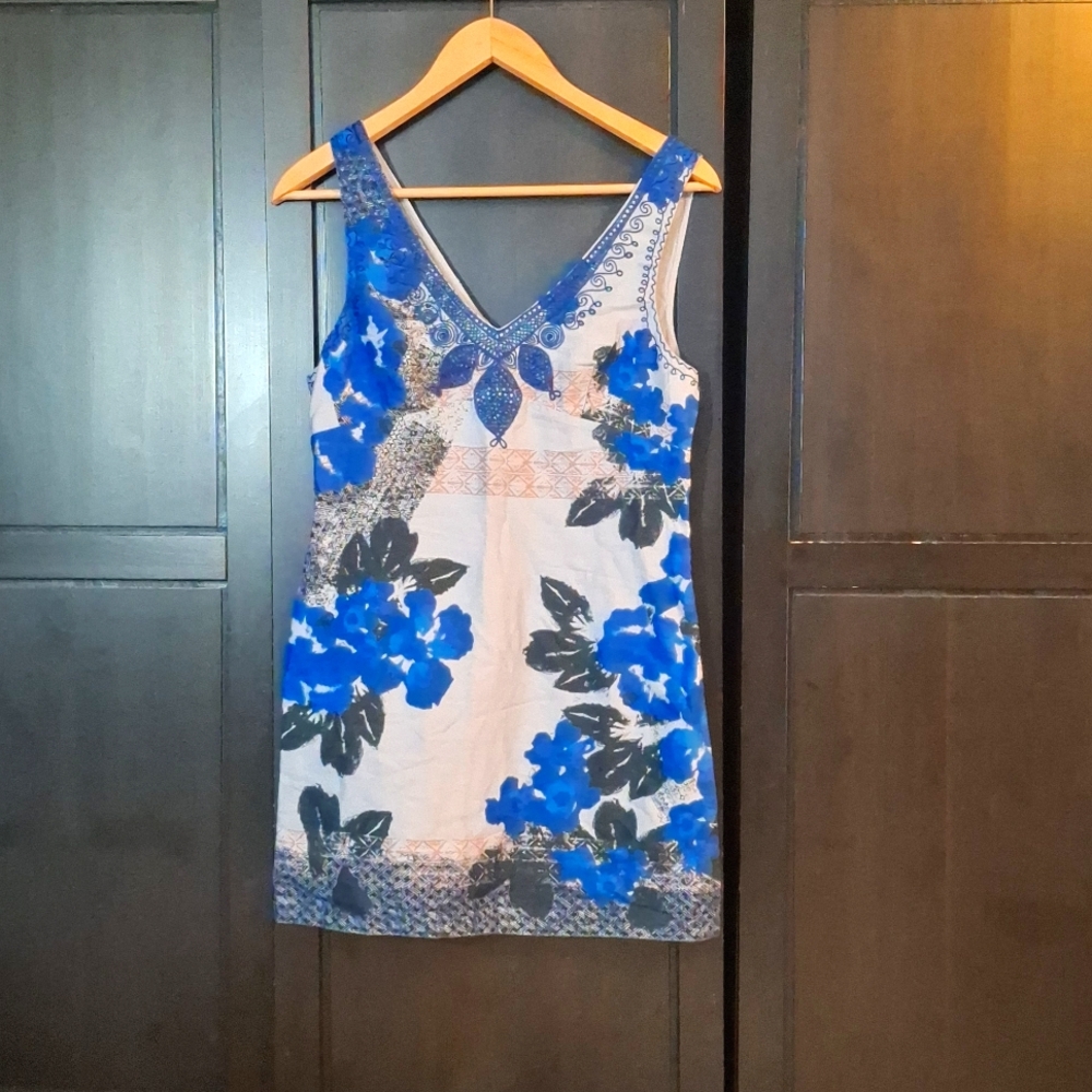 Free People Blue Embroidery Print Dressp